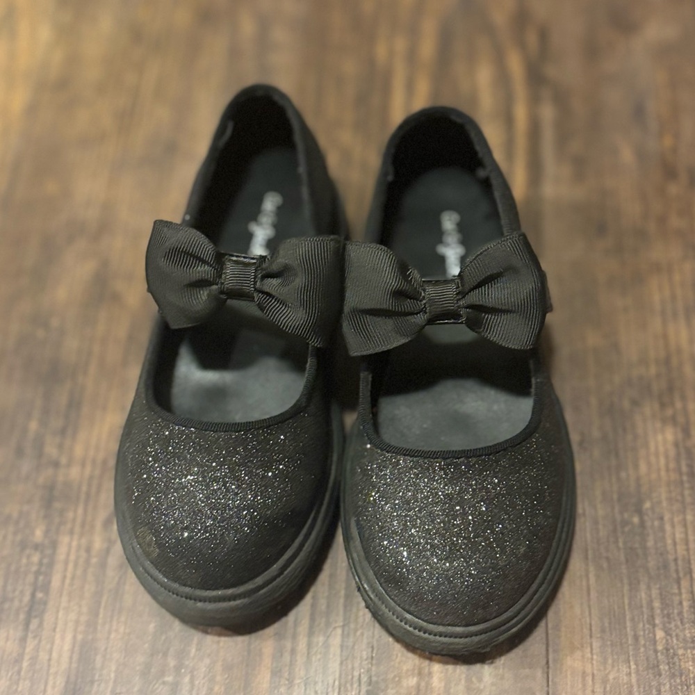 Cat & Jack Black Sparkly Mary Jane Shoes with Bow. Toddler size 9.